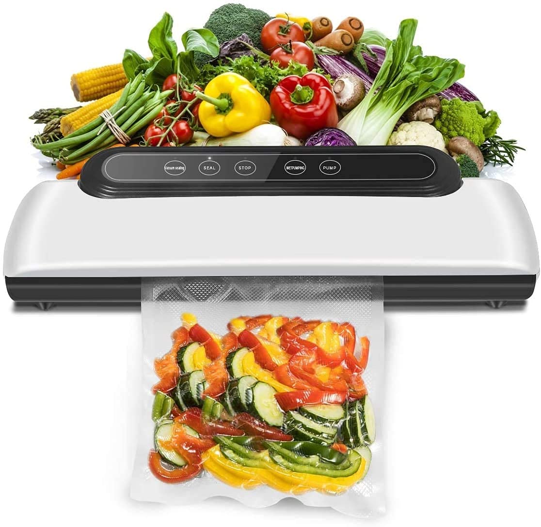 HASTHIP Vacuum Sealer, Automatic Food Sealer with Built-in Cutter& Roll Bag Storage, Machine for Food Storage and Preservation with Dry&Moist Modes with 10 Reusable Bags HASTHIP Vacuum Sealer, Automatic Food Sealer with Built-in Cutter& Roll Bag Storage, Machine for Food Storage and Preservation with Dry&Moist Modes with 10 Reusable Bags